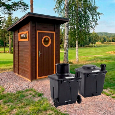 Lindroos Utedass toalettpaket med Green Toilet komposttoalett – modernt finländskt utedass för stuga